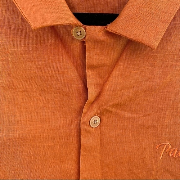 Pacsun Orange Embroidered Logo Linen Blend Short Sleeve Button Camp Shirt Sz L - Picture 3 of 8